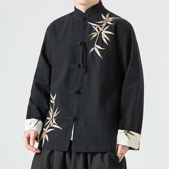 Buddha Stones Chaqueta de hombre de estilo Tang vintage con botones de rana, de bambú, algodón y lino, ideal para otoño e invierno. - Negro - US/UK/AU46, EU56 (5XL) - image 12