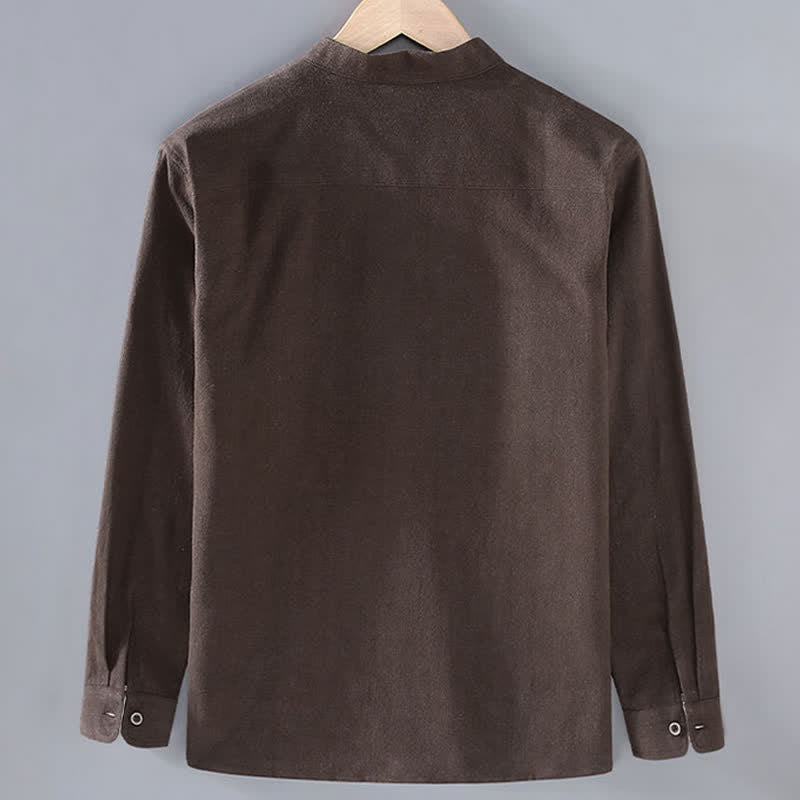 Buddha Stones Chaqueta de hombre de ramio, estilo casual minimalista, color liso, con botones y bolsillos, ideal para otoño. - image 1