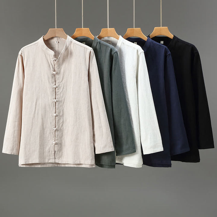 Buddha Stones Camisas de manga larga para hombre de estilo Tang casual de primavera con botones de rana. - image 15