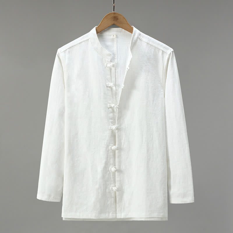Buddha Stones Camisas de manga larga para hombre de estilo Tang casual de primavera con botones de rana. - Blanco - US/UK/AU42, EU52 (3XL) - image 14