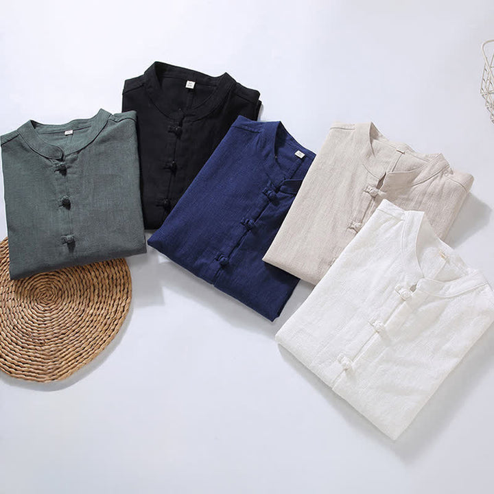 Buddha Stones Camisas de manga larga para hombre de estilo Tang casual de primavera con botones de rana. - image 18