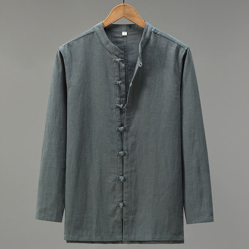 Buddha Stones Camisas de manga larga para hombre de estilo Tang casual de primavera con botones de rana. - Gris oscuro - US/UK/AU42, EU52 (3XL) - image 12