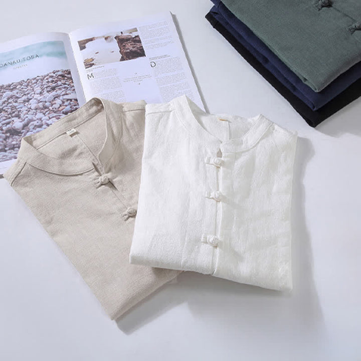 Buddha Stones Camisas de manga larga para hombre de estilo Tang casual de primavera con botones de rana. - image 19