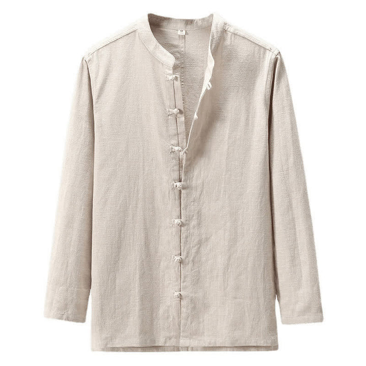Buddha Stones Camisas de manga larga para hombre de estilo Tang casual de primavera con botones de rana. - image 2
