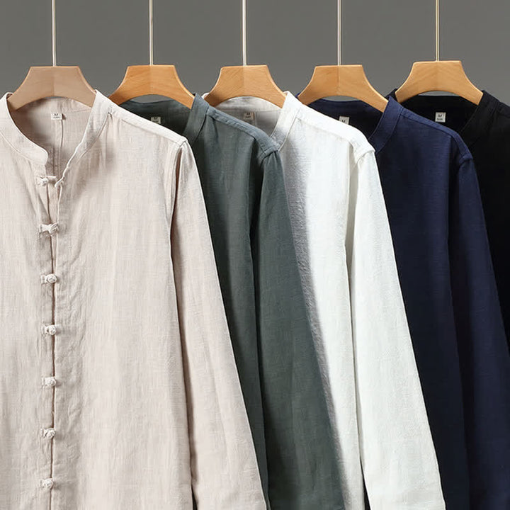 Buddha Stones Camisas de manga larga para hombre de estilo Tang casual de primavera con botones de rana. - image 16