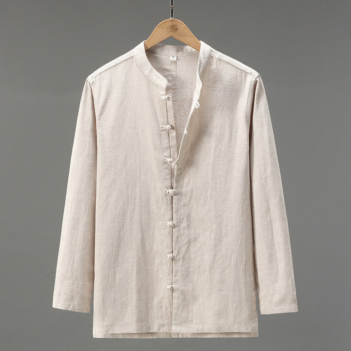 Buddha Stones Camisas de manga larga para hombre de estilo Tang casual de primavera con botones de rana. - Beige - US/UK/AU42, EU52 (3XL) - image 0