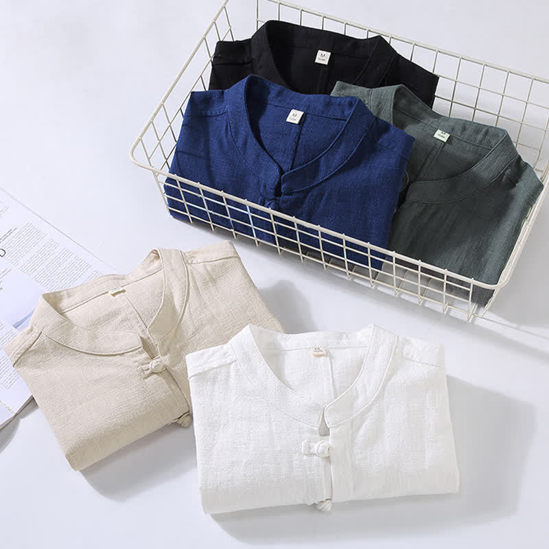 Buddha Stones Camisas de manga larga para hombre de estilo Tang casual de primavera con botones de rana. - image 17