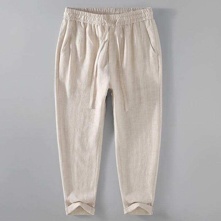 Buddha Stones Pantalones cortos casuales de primavera/verano con cordón ajustable y rayas, pantalones ajustados para hombre con bolsillos. - Beige - US/UK/AU42, EU52 (3XL) - image 2