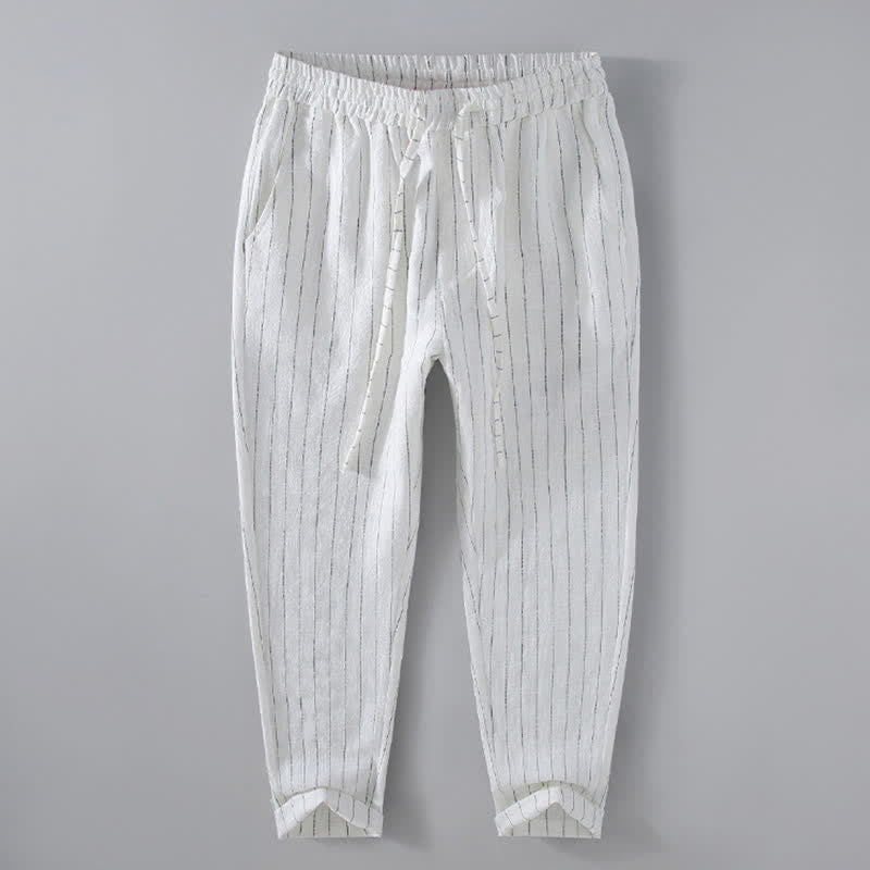 Buddha Stones Pantalones cortos casuales de primavera/verano con cordón ajustable y rayas, pantalones ajustados para hombre con bolsillos. - Blanco - US/UK/AU42, EU52 (3XL) - image 12