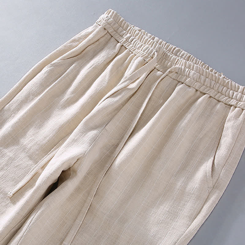 Buddha Stones Pantalones cortos casuales de primavera/verano con cordón ajustable y rayas, pantalones ajustados para hombre con bolsillos. - image 5