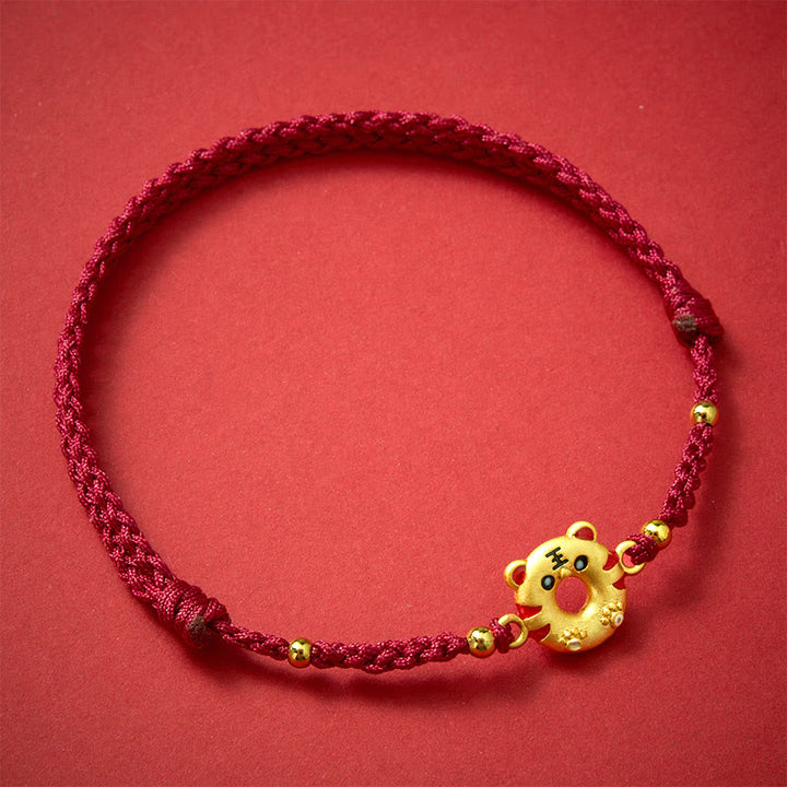 Buddha Stones Pulsera ajustable de hilo rojo tejido a mano con hebilla de la paz y tigre de cobre - Hebilla de la paz (circunferencia de la muñeca: 14-17 cm) - image 0