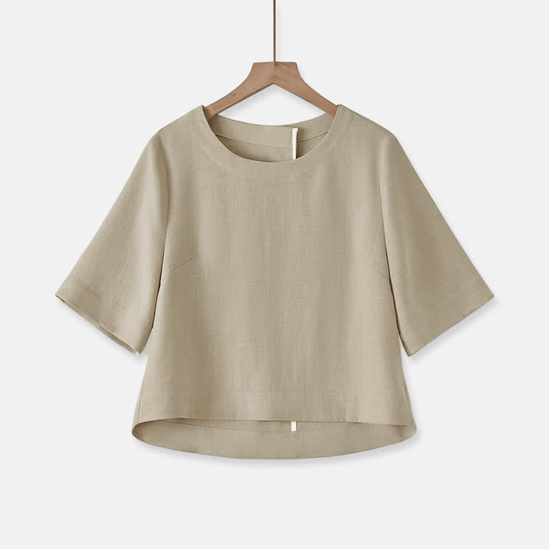 Buddha Stones Camisetas de manga corta para mujer, estilo casual de verano, minimalistas, con cuello redondo y corte cropped. - Broncearse - US12, UK/AU16, EU44 (2XL) - image 0