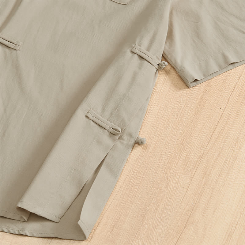 Buddha Stones Camisas de manga corta para hombre, estilo Tang, informales de verano, con botones de rana y bolsillos de parche. - image 31