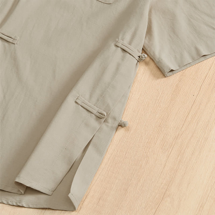 Buddha Stones Camisas de manga corta para hombre, estilo Tang, informales de verano, con botones de rana y bolsillos de parche. - image 31