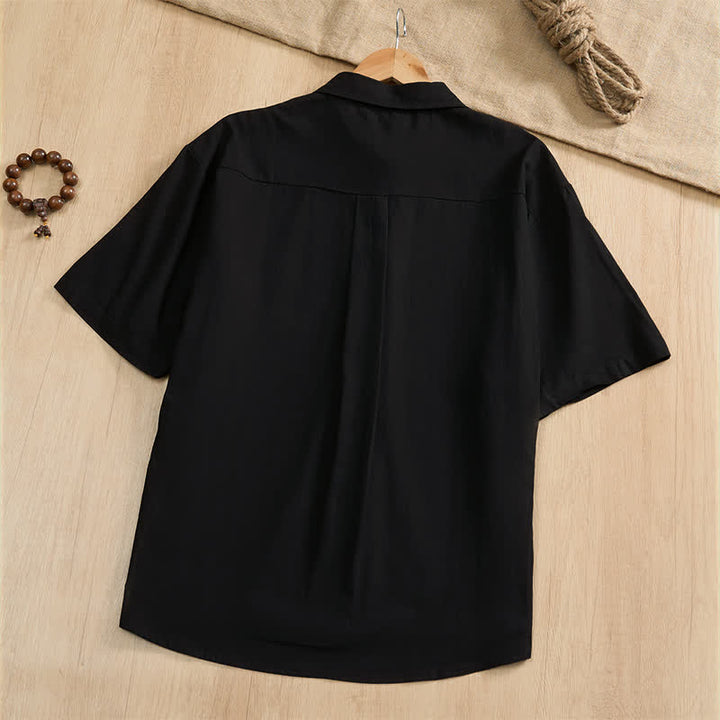 Buddha Stones Camisas de manga corta para hombre, estilo Tang, informales de verano, con botones de rana y bolsillos de parche. - image 18