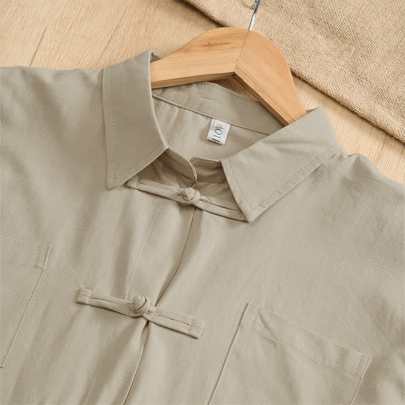 Buddha Stones Camisas de manga corta para hombre, estilo Tang, informales de verano, con botones de rana y bolsillos de parche. - image 27