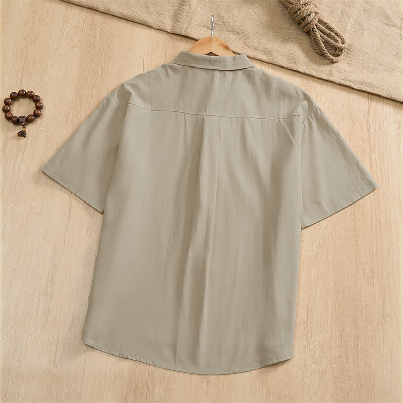 Buddha Stones Camisas de manga corta para hombre, estilo Tang, informales de verano, con botones de rana y bolsillos de parche. - image 26