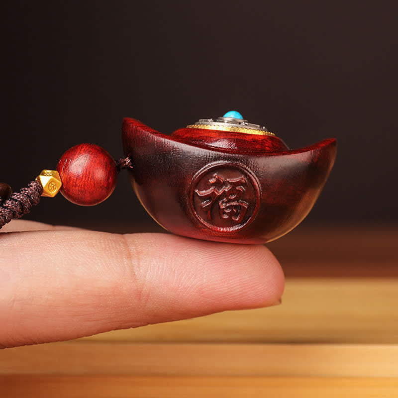 Buddha Stones Llaveros de sabiduría de sándalo rojo Om Mani Padme Hum Yuanbao - image 2
