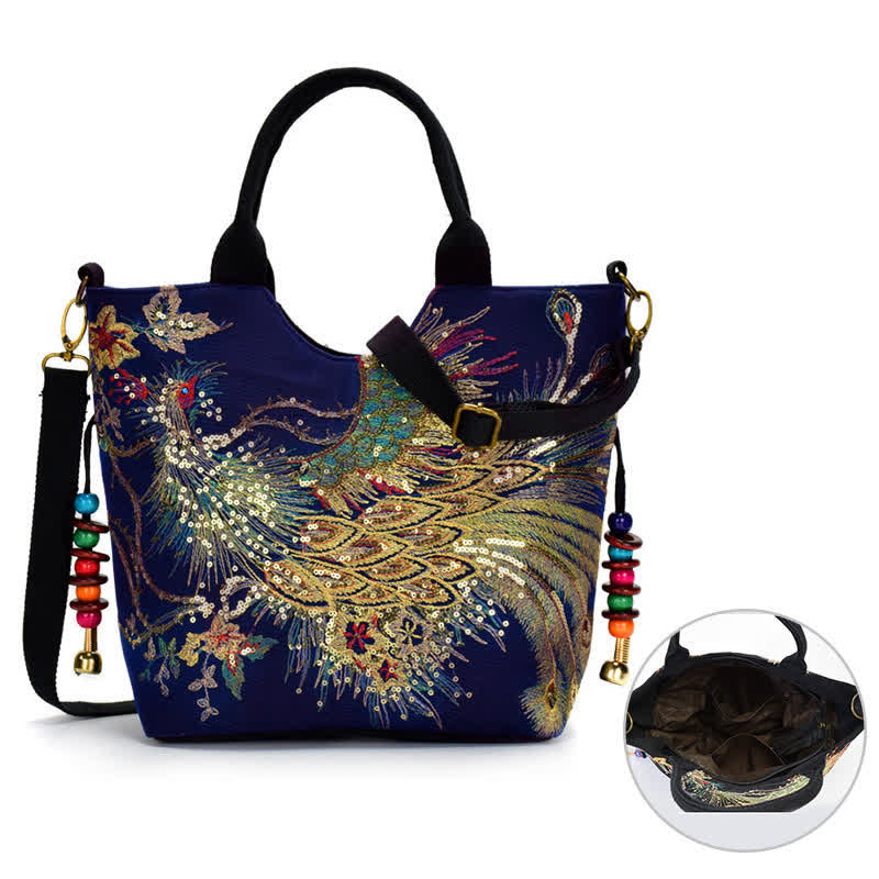 Bolso tote con bordado de pavo real y Buddha Stones, bolso de hombro, bolso cruzado - image 1