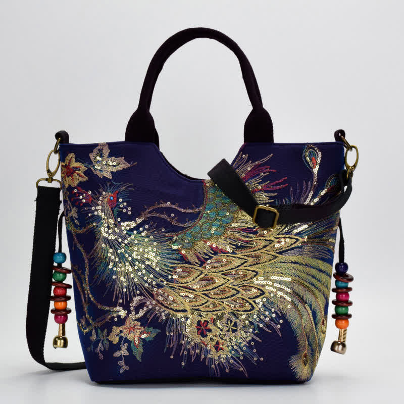 Bolso tote con bordado de pavo real y Buddha Stones, bolso de hombro, bolso cruzado - image 3