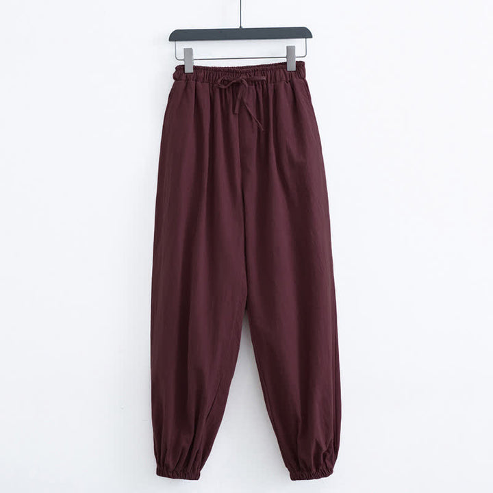 Pantalones harem casuales de algodón para hombre con estampado de Buddha Stones, color liso y bolsillos. - Granate - US/UK/AU44, EU54 (4XL) - image 9