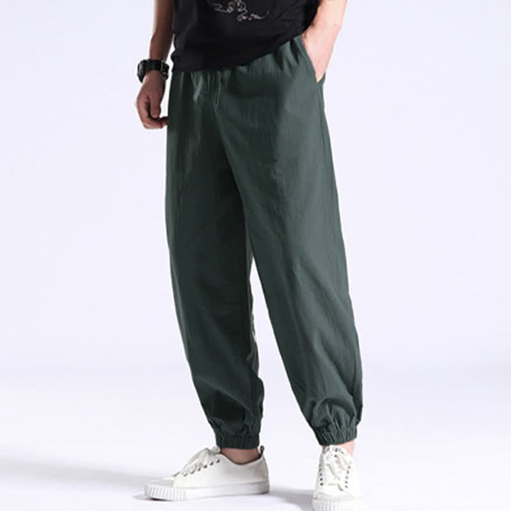Pantalones harem casuales de algodón para hombre con estampado de Buddha Stones, color liso y bolsillos. - image 11