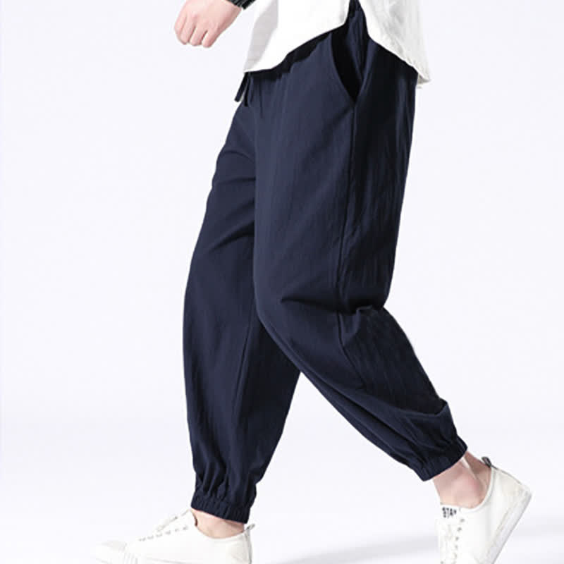 Pantalones harem casuales de algodón para hombre con estampado de Buddha Stones, color liso y bolsillos. - image 8