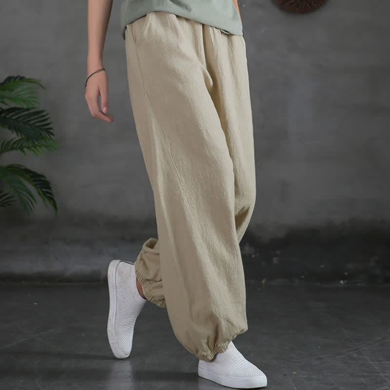 Pantalones de mujer de lino, ramio y algodón lisos con estampado de Buddha Stones y bolsillos. - Lino - US6, UK/AU10, EU38 (L) - image 11
