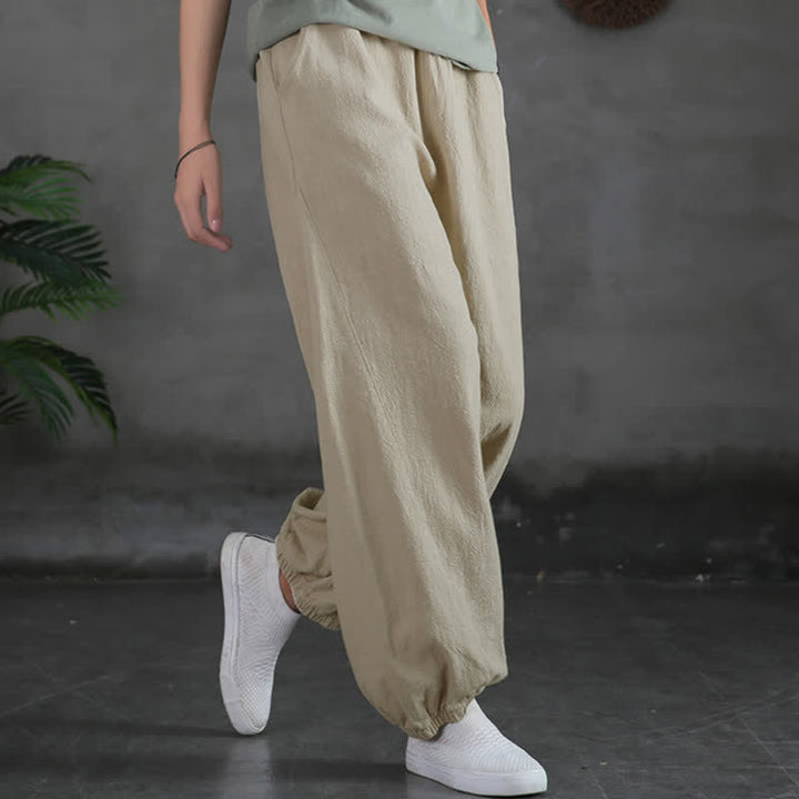 Pantalones de mujer de lino, ramio y algodón lisos con estampado de Buddha Stones y bolsillos. - Lino - US6, UK/AU10, EU38 (L) - image 11