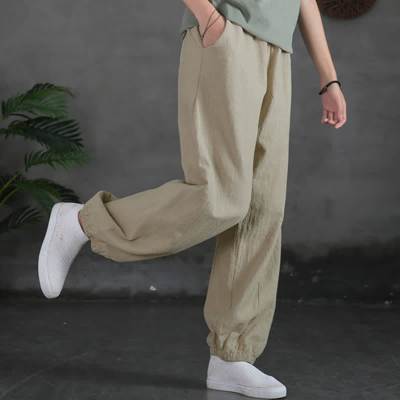 Pantalones de mujer de lino, ramio y algodón lisos con estampado de Buddha Stones y bolsillos. - image 13