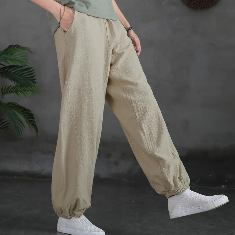 Pantalones de mujer de lino, ramio y algodón lisos con estampado de Buddha Stones y bolsillos. - image 15