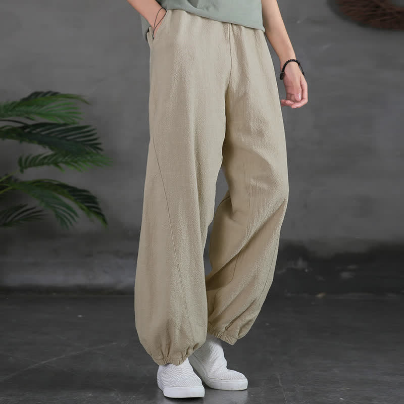 Pantalones de mujer de lino, ramio y algodón lisos con estampado de Buddha Stones y bolsillos. - image 12