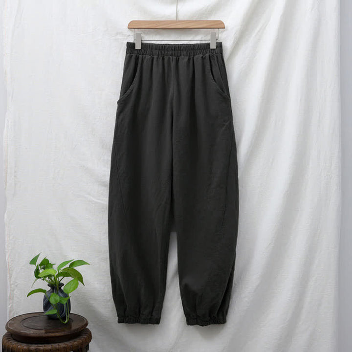 Pantalones de mujer de lino, ramio y algodón lisos con estampado de Buddha Stones y bolsillos. - image 9
