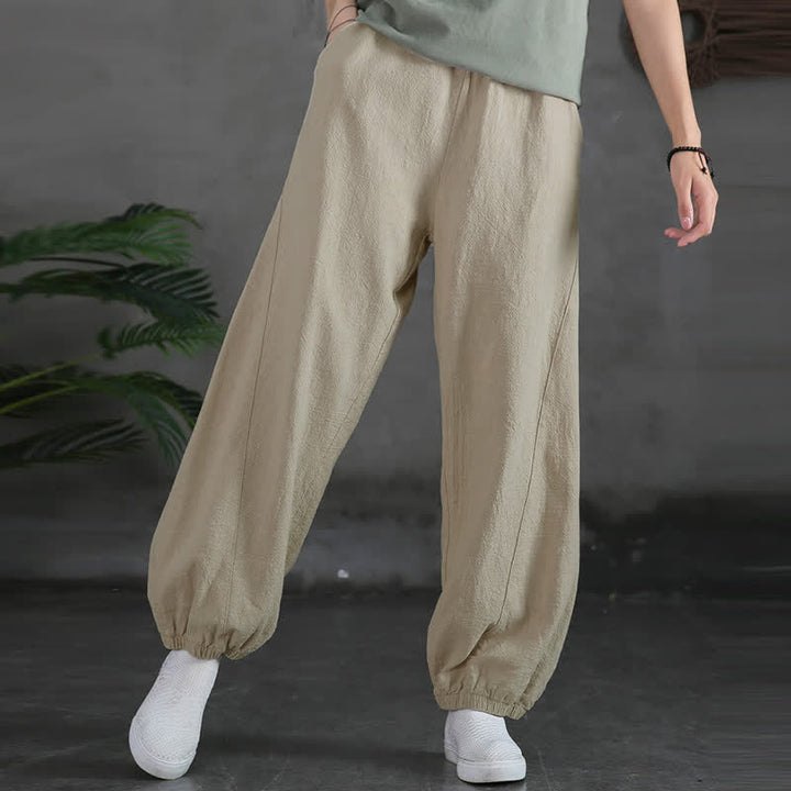 Pantalones de mujer de lino, ramio y algodón lisos con estampado de Buddha Stones y bolsillos. - image 14