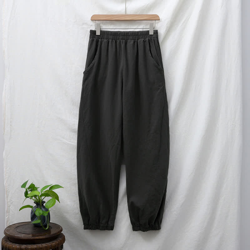 Pantalones de mujer de lino, ramio y algodón lisos con estampado de Buddha Stones y bolsillos. - image 9