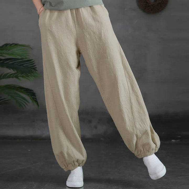 Pantalones de mujer de lino, ramio y algodón lisos con estampado de Buddha Stones y bolsillos. - image 16