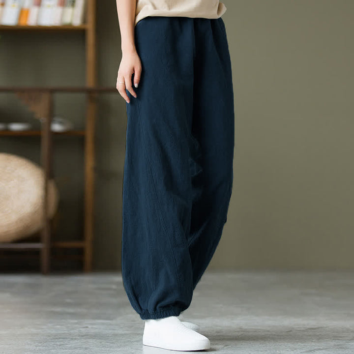 Pantalones de mujer de lino, ramio y algodón lisos con estampado de Buddha Stones y bolsillos. - image 48
