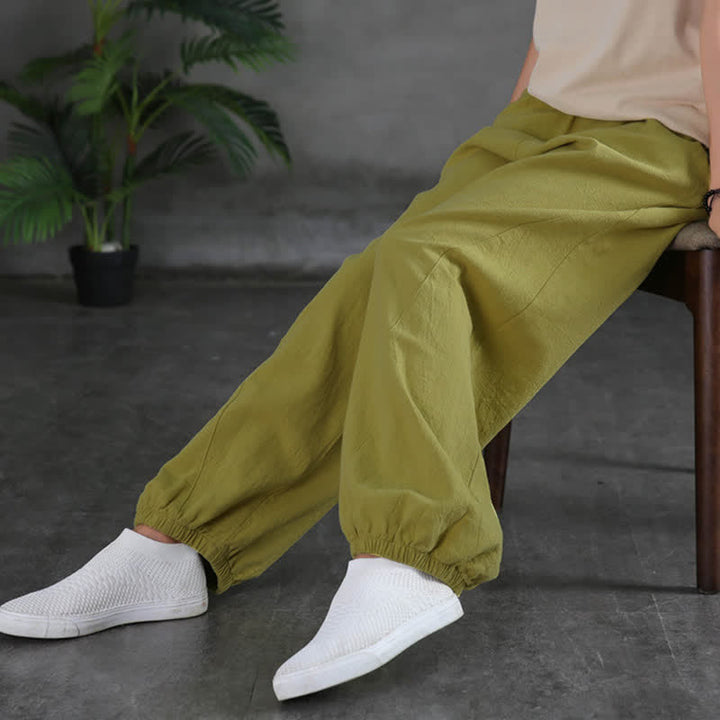 Pantalones de mujer de lino, ramio y algodón lisos con estampado de Buddha Stones y bolsillos. - image 23