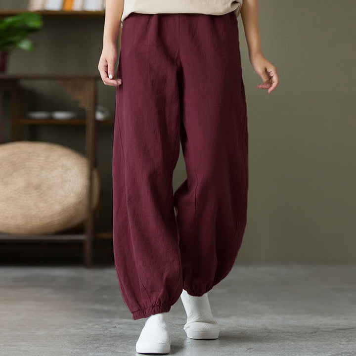 Pantalones de mujer de lino, ramio y algodón lisos con estampado de Buddha Stones y bolsillos. - image 59