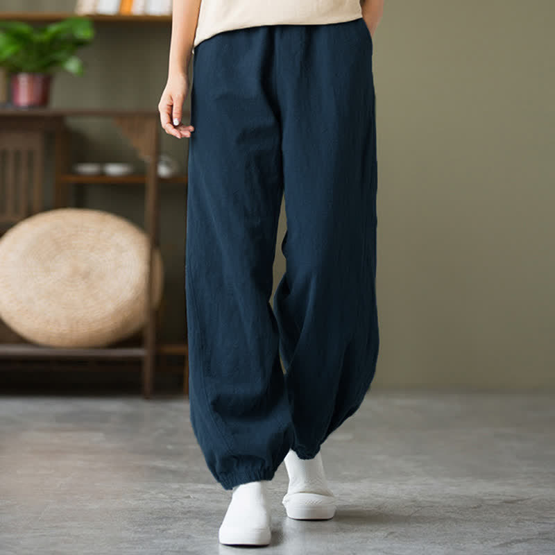Pantalones de mujer de lino, ramio y algodón lisos con estampado de Buddha Stones y bolsillos. - Azul acero - US6, UK/AU10, EU38 (L) - image 47