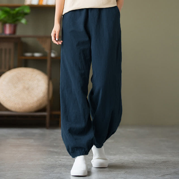 Pantalones de mujer de lino, ramio y algodón lisos con estampado de Buddha Stones y bolsillos. - Azul acero - US6, UK/AU10, EU38 (L) - image 47
