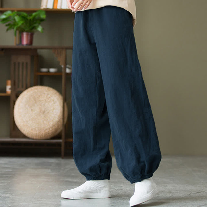Pantalones de mujer de lino, ramio y algodón lisos con estampado de Buddha Stones y bolsillos. - image 54