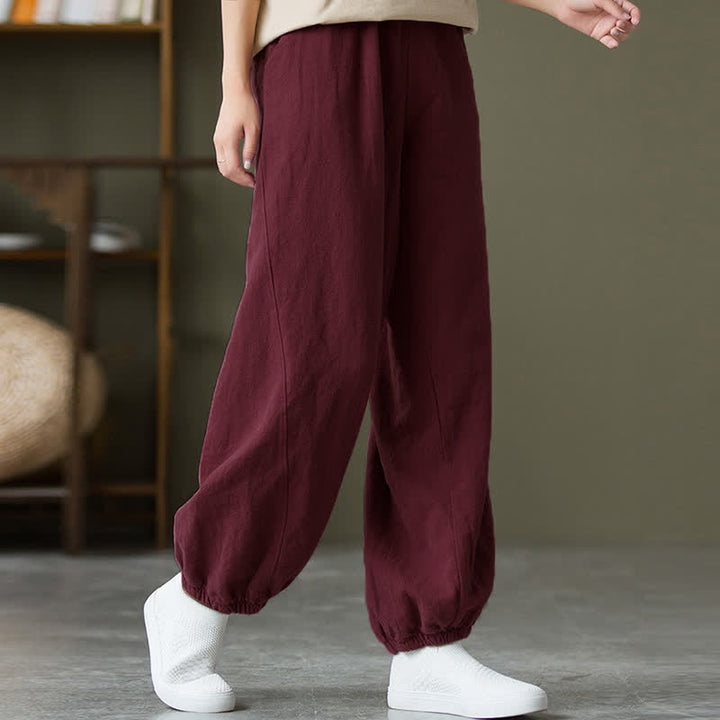 Pantalones de mujer de lino, ramio y algodón lisos con estampado de Buddha Stones y bolsillos. - image 62