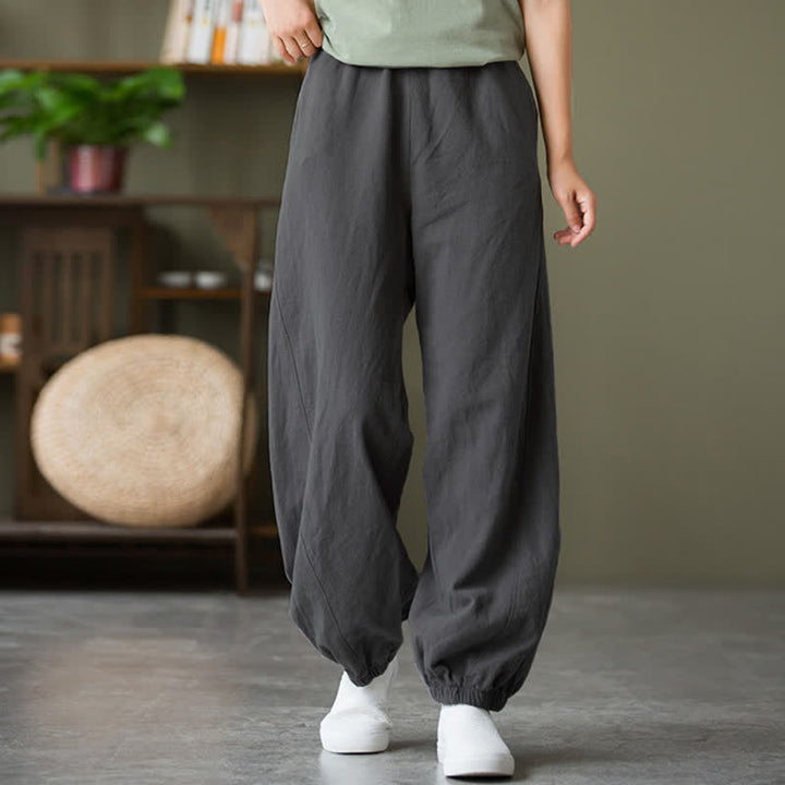 Pantalones de mujer de lino, ramio y algodón lisos con estampado de Buddha Stones y bolsillos. - image 5