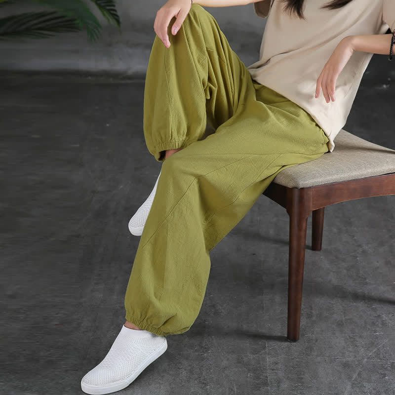 Pantalones de mujer de lino, ramio y algodón lisos con estampado de Buddha Stones y bolsillos. - image 22