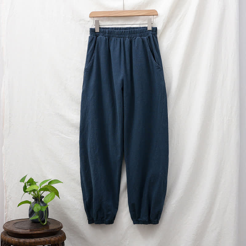 Pantalones de mujer de lino, ramio y algodón lisos con estampado de Buddha Stones y bolsillos. - image 55