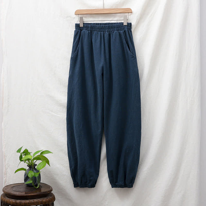 Pantalones de mujer de lino, ramio y algodón lisos con estampado de Buddha Stones y bolsillos. - image 55