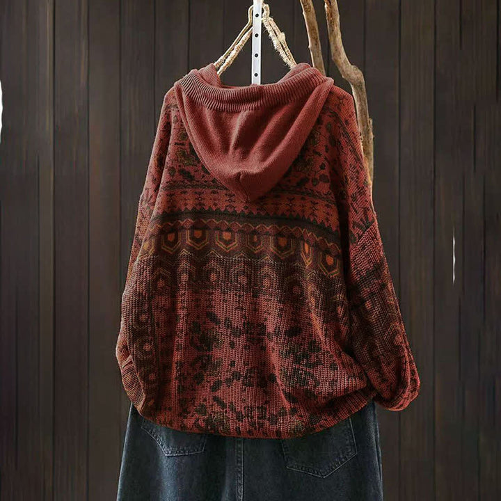 Sudadera con capucha de punto de manga larga para mujer, de algodón, con estampado geométrico de rayas y Buddha Stones otoño. - image 3