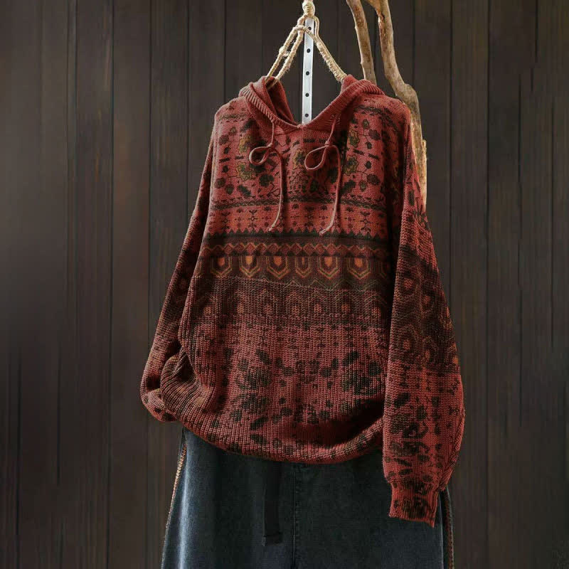 Sudadera con capucha de punto de manga larga para mujer, de algodón, con estampado geométrico de rayas y Buddha Stones otoño. - Tomate - US4-6, UK/AU8-10, EU36-38 (F) - image 2