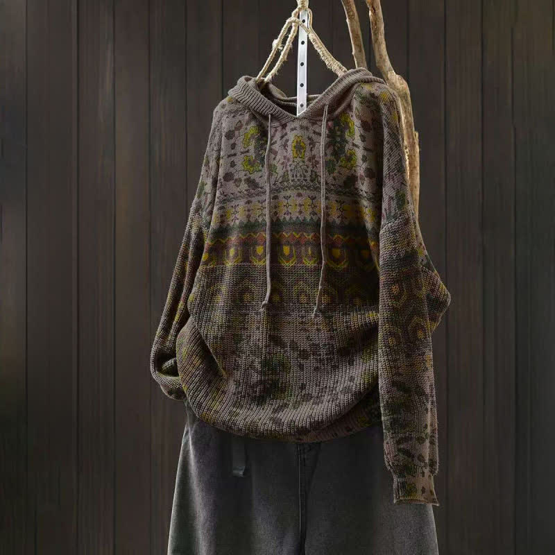Sudadera con capucha de punto de manga larga para mujer, de algodón, con estampado geométrico de rayas y Buddha Stones otoño. - Caqui oscuro - US4-6, UK/AU8-10, EU36-38 (F) - image 12